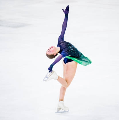 Figure skater Nina Pinzarrone pictured in action during the senior women's short program at the Belgian Championships Figure Skating, in Mechelen, Friday 17 November 2023. BELGA PHOTO JASPER JACOBS