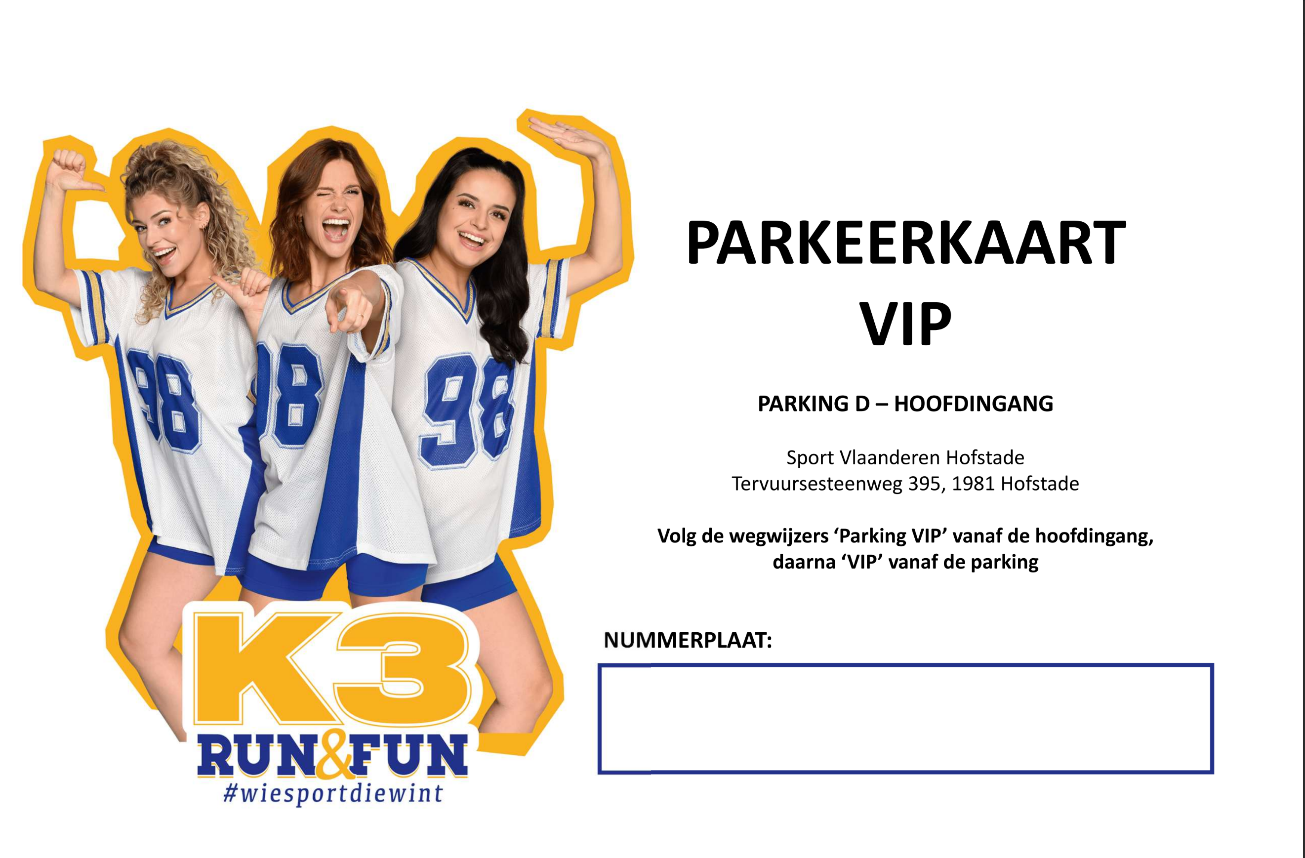K3 run&fun 2025 parkeerkaart VIP png bestand