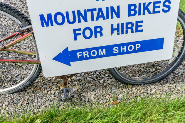 Sign advertising mountain bikes for hire