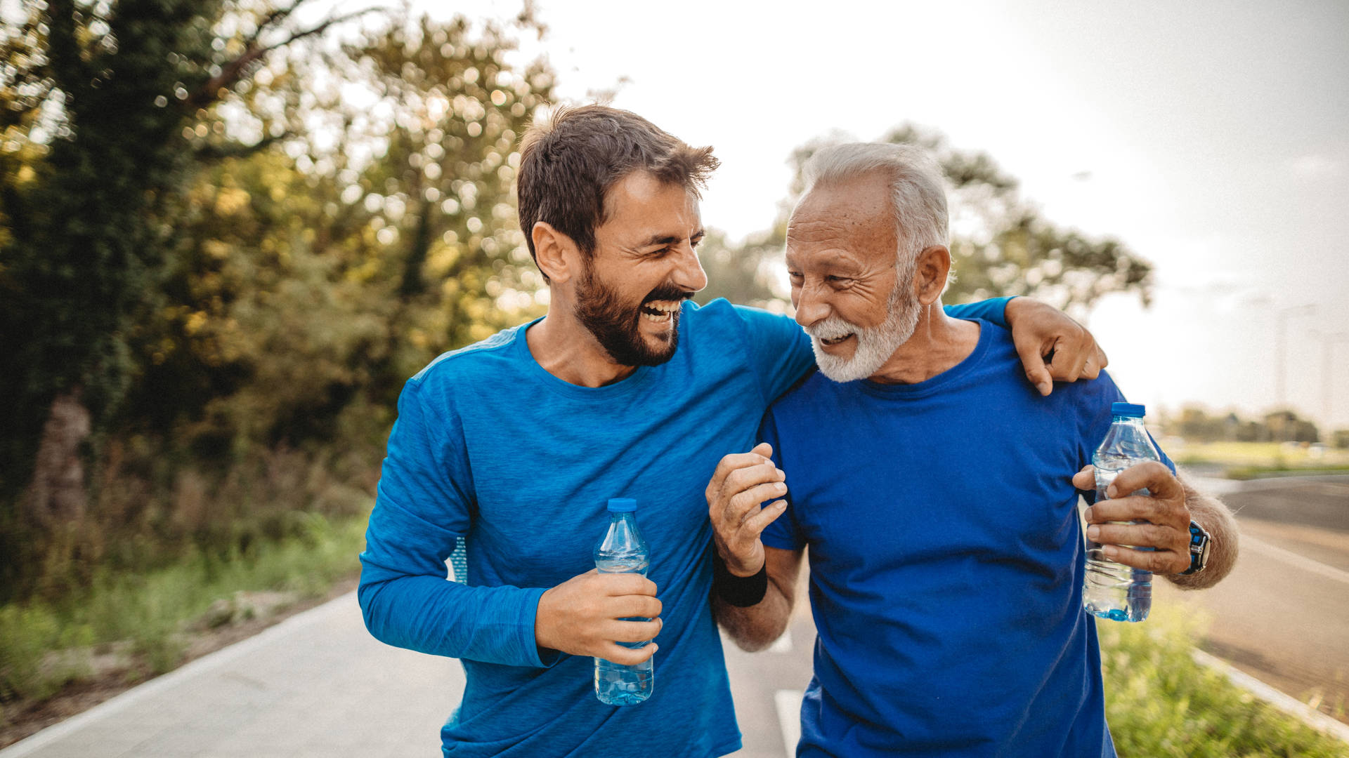 Two men exercising outdoors