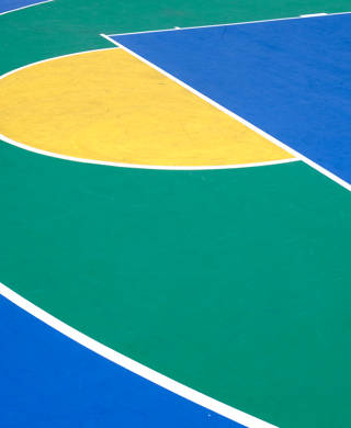 colorful outdoor rubber basketball playground aerial view