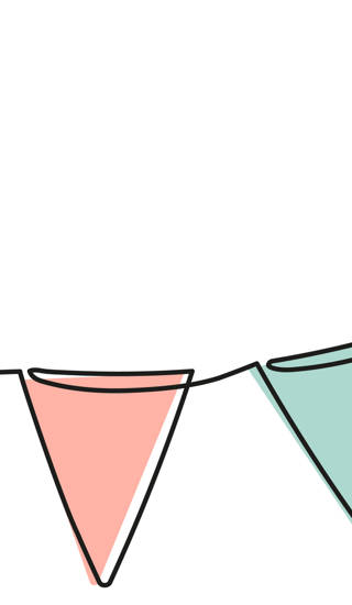 Buntings garland continuous line drawing. Party symbol. Vector illustration isolated on white.