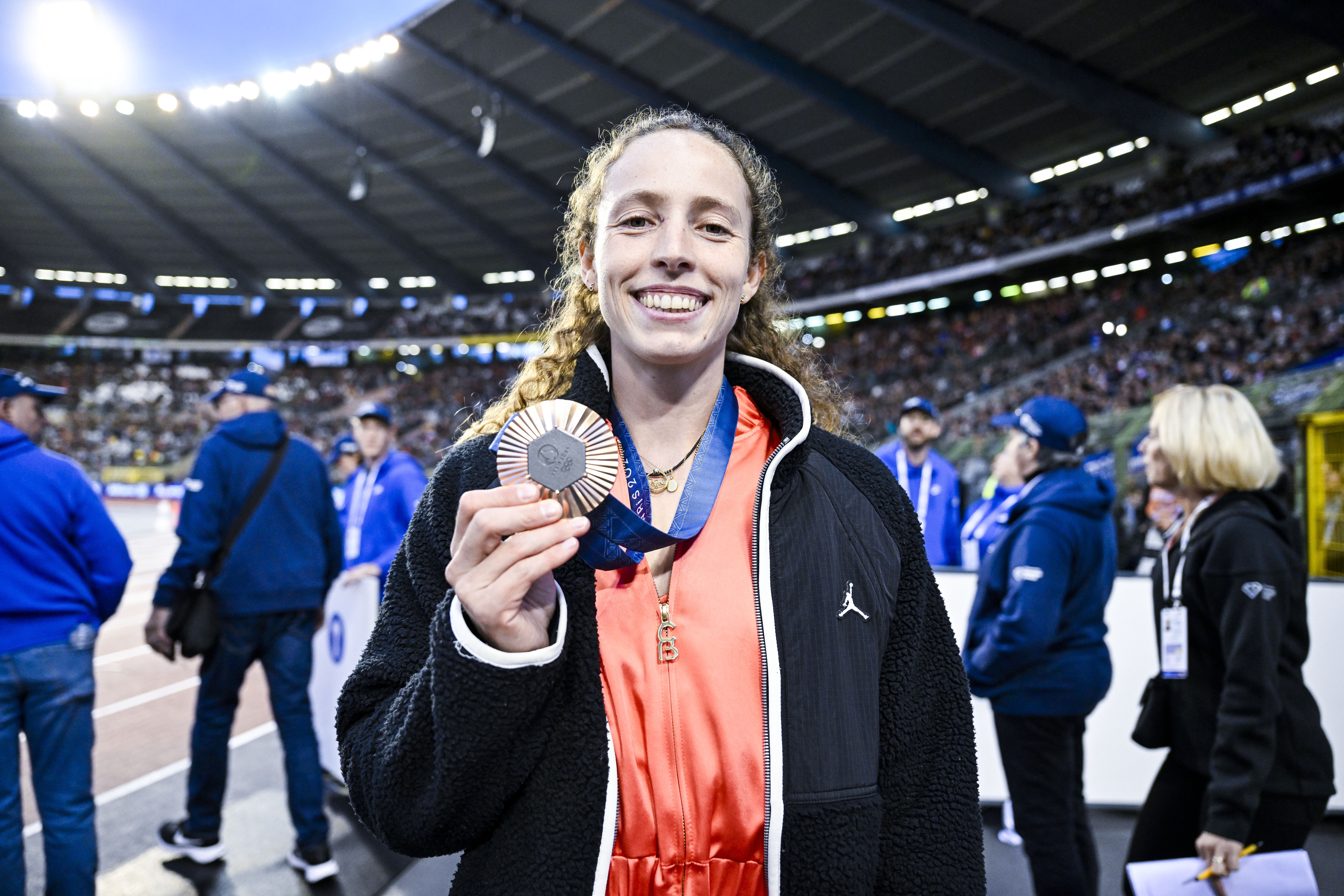 Belgian Noor Vidts poses for the photographer during the 48th edition of the Memorial Van Damme athletics event in Brussels, Friday 13 September 2024. The 2024 Allianz Memorial Van Damme Diamond League meeting takes place on 13 and 14 September 2O24. BELGA PHOTO TOM GOYVAERTS