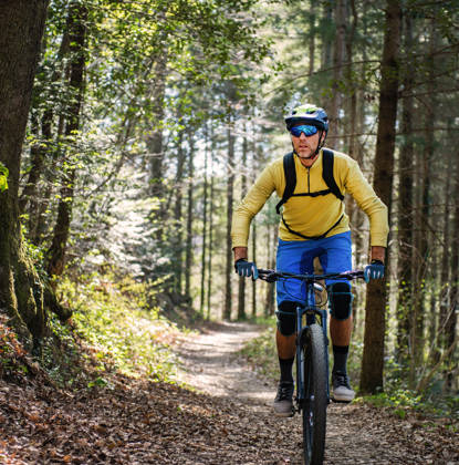 Mountainbiker in bos