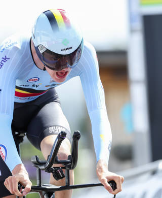 Belgian junior Duarte Marivoet Scholiers crosses the finish line of the junior men time trial race at the UCI World Championships Cycling, in Glasgow, Scotland, Friday 11 August 2023. UCI organizes the worlds with all cycling disciplines, road cycling, indoor cycling, mountain bike, BMX racing, road para-cycling and indoor para-cycling, in Glasgow from 03 to 13 August. BELGA PHOTO DAVID PINTENS