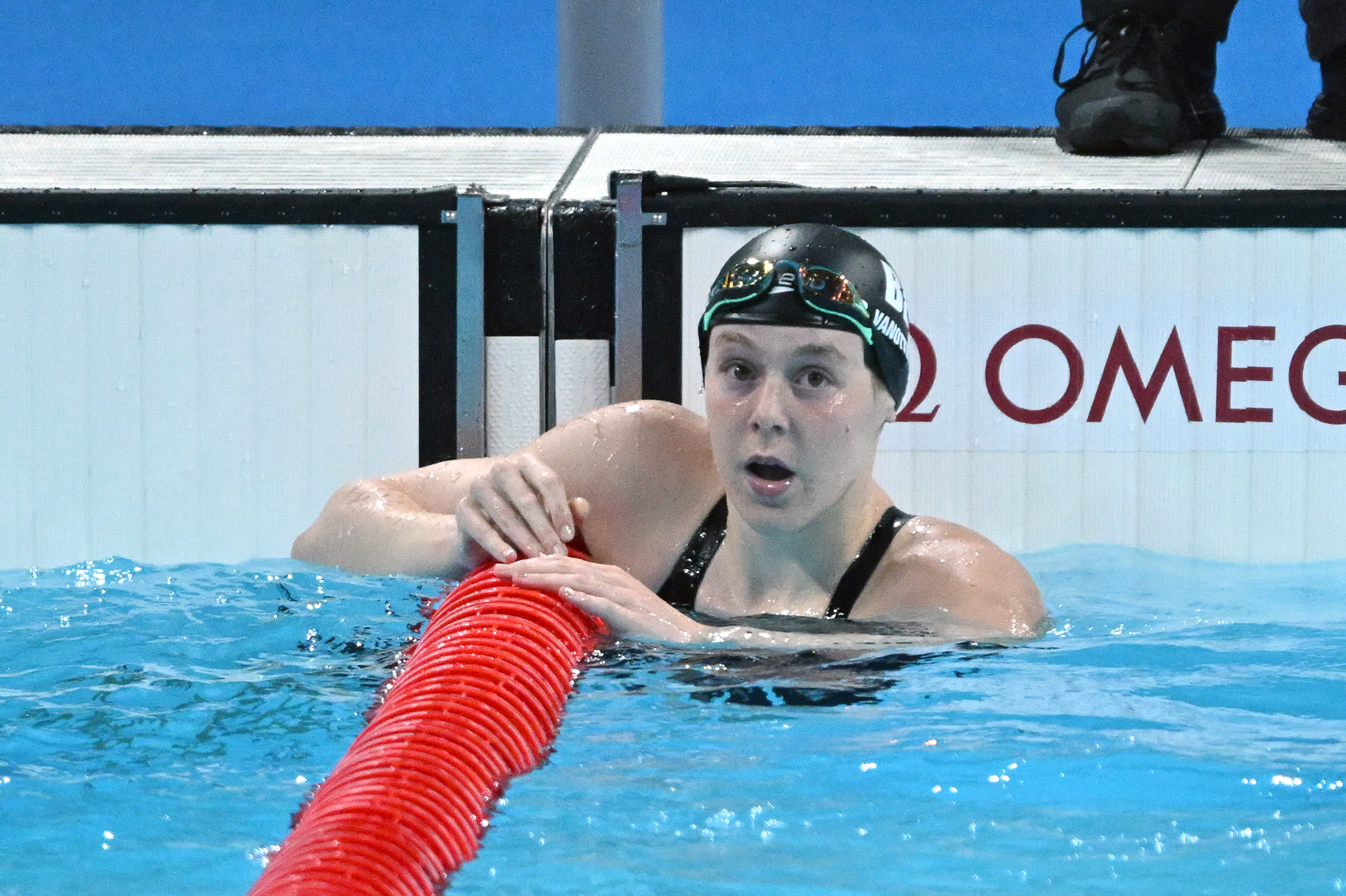 Roos Vanotterdijk of Belgium looks on after competing in the Women's 400m Freestyle at La Defense Arena Olympic Swimming Venue during the 2024 Olympic Summer Games in Paris, France on July 29, 2024. (Photo by Anthony Behar/Sipa USA)