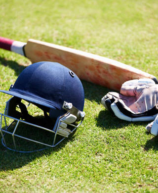 Shot of a batsman's equipment for cricket