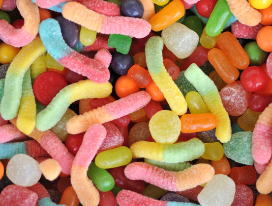 Full frame of assorted gummy candies. For more of my food (CLICK HERE)