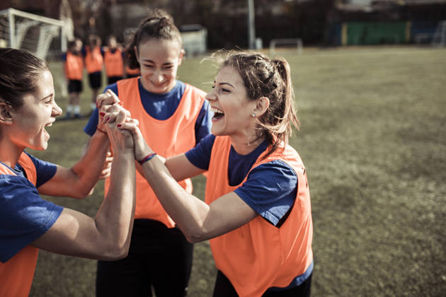 Close up of a female soccer team