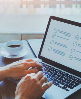 filling form online, questionnaire survey on laptop screen